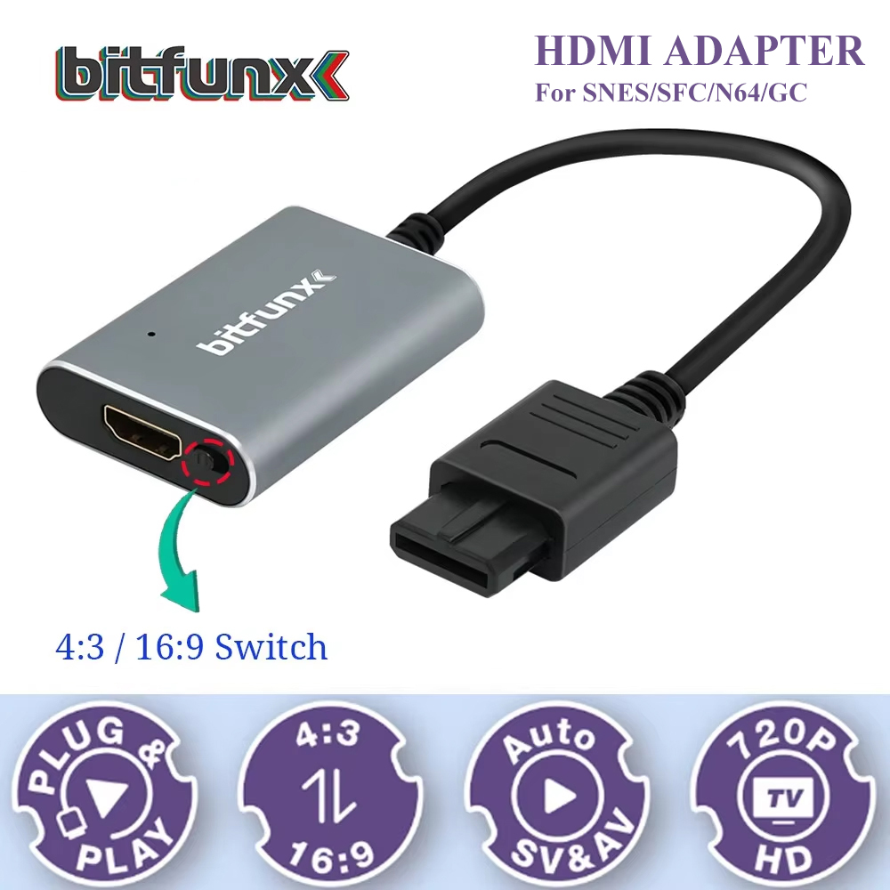 Retro Gaming Emulator Console - Bitfunx 720P Svideo/AV naar HDMI Adapter