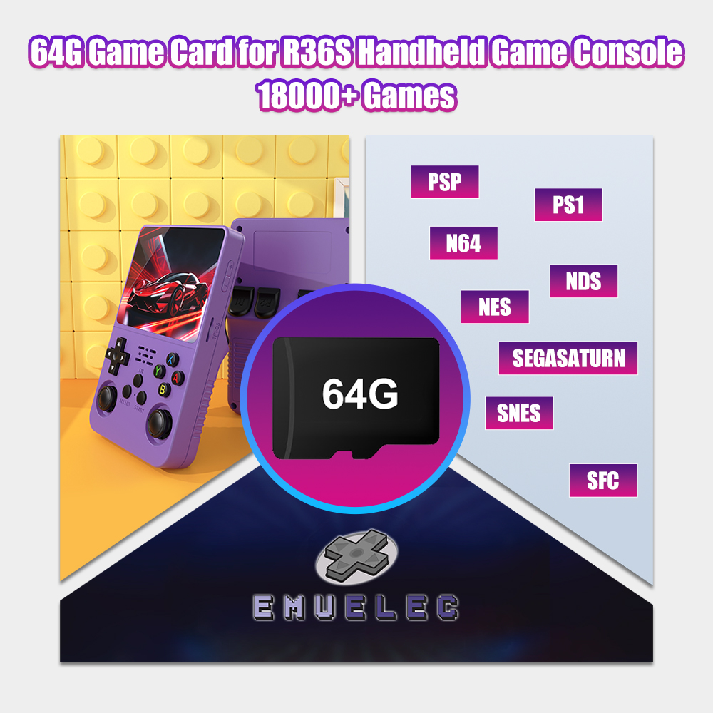 Retro Gaming R36S - 64G Game TF-kaart voor R36S Video