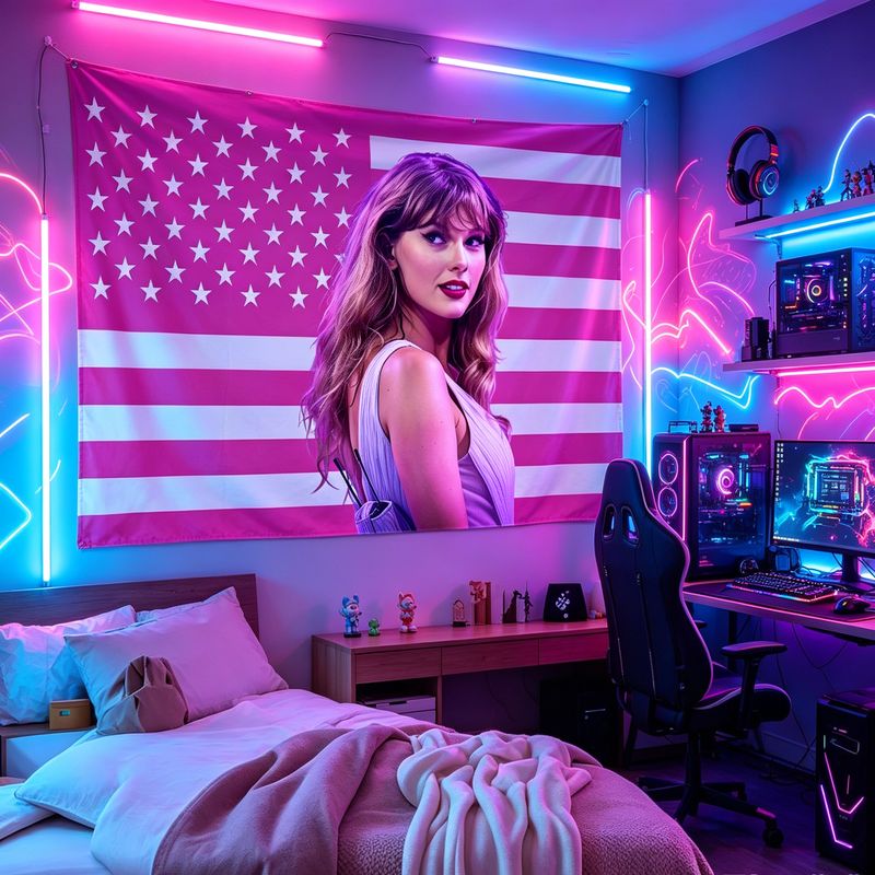 Retro Gaming Room - VIKAMA Amerikaanse vlag zangeres print wandkleed,