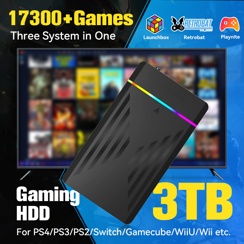 Retro Gaming Emulator Console - 3TB Draagbare Gaming HDD LaunchBox/Retrobat/Playnite Retro